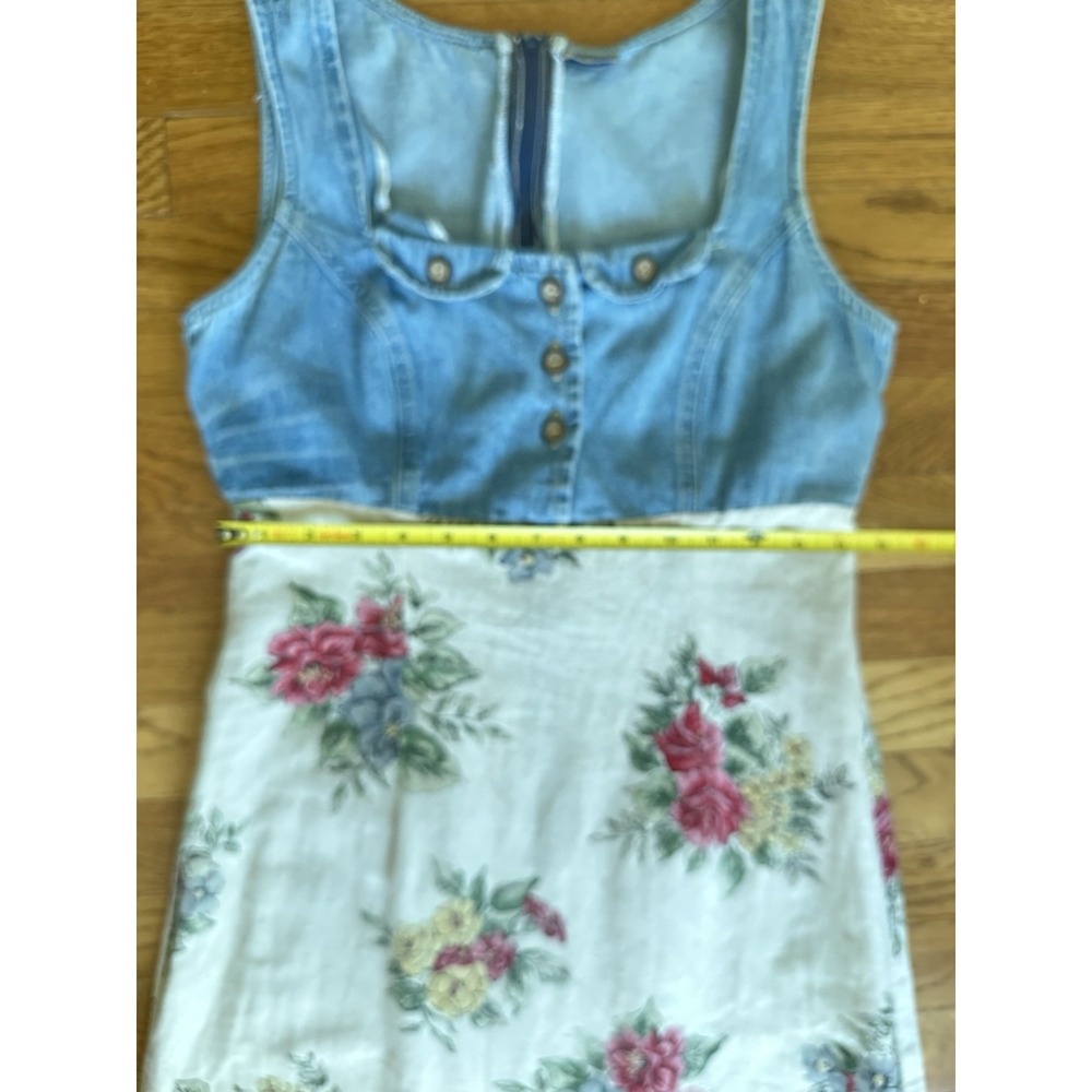 VTG Triangle Blues Denim Floral Maxi Dress Sz 9 Made USA Cottagecore 90s - Picture 9 of 16